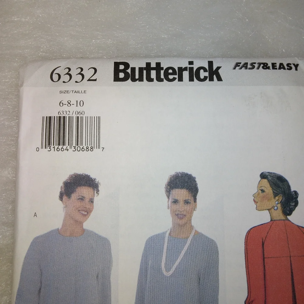 Butterick 6332 Fast & Easy Dress & Jacket Size 6-8-10